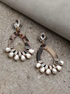 SOHI Brown & White Contemporary Drop Earrings