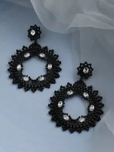 SOHI Women Silver Plated Black & White Contemporary Drop Earrings