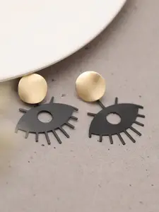 SOHI Gold-Toned & Black Gold Plated Contemporary Drop Earrings