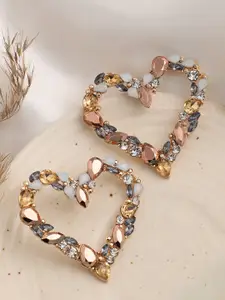 SOHI Beige & Grey Contemporary Gold Plated Studs Earrings