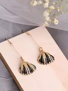 SOHI Black & Gold-Plated Contemporary Drop Earrings