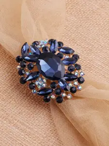 SOHI Gold-Plated & Blue Stones-Studded Finger Ring