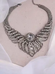 SOHI Silver-Toned & Black Silver-Plated Necklace