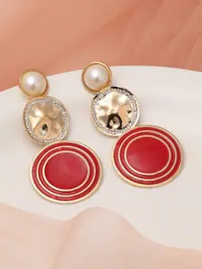 SOHI Red & Gold-Toned Gold Plated Circular Drop Earrings