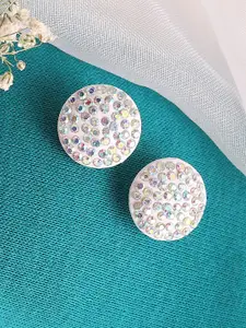 SOHI White & Silver-Toned Silver Plated Circular Studs Earrings