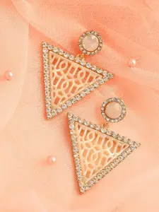 SOHI Gold-Toned Gold Plated Triangular Drop Earrings