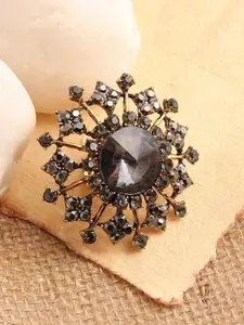 SOHI Gold-Plated Grey Stone Studded Adjustable Finger Ring
