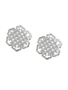 Tipsyfly White & Silver-Toned Floral Studs Earrings