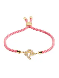 Tipsyfly Women Pink & Gold-Toned Brass Crystals Wraparound Bracelet