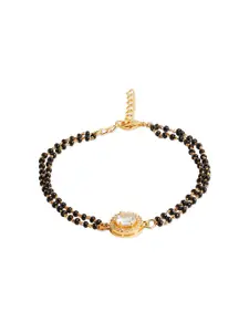 Tipsyfly Women Gold-Toned & Black Brass Cubic Zirconia Link Bracelet