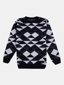 V-Mart Boys Navy Blue & White Self Design Cotton Pullover Sweater
