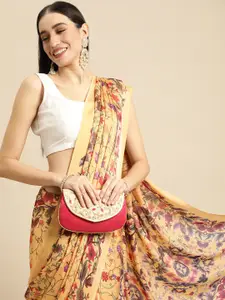 RACHNA Yellow Floral Satin Saree