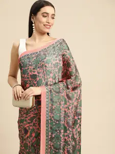 RACHNA Pink Floral Satin Saree