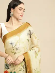 RACHNA Cream-Coloured Floral Printed Saree