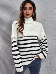 StyleCast Women Black & White Striped Acrylic Pullover