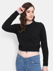 V-Mart Women Black Acrylic Sweatshirt