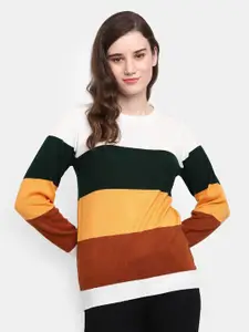 V-Mart Women Yellow & Black Colourblocked Acrylic Sweatshirt
