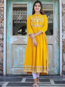 KAAJH Women Yellow Printed Ethnic Dress