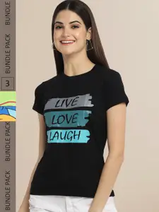 Fabflee Women Typography  Pack of 3 T-shirt
