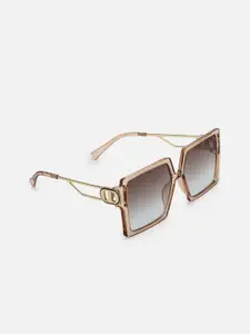 FOREVER 21 Women Brown Lens & Gold-Toned Square Sunglasses 45421802-Brown