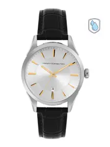 French Connection Men Silver-Toned Dial & Black Leather Straps Analogue Watch FCP31L