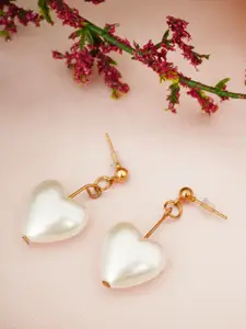 Ferosh White Pearl Heart Shaped Drop Earrings