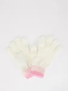 DeFacto Girls White Solid Acrylic Hand Gloves