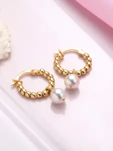 Zavya Gold-Plated & White Circular Hoop Earrings