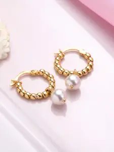 Zavya Gold-Plated & White Circular Hoop Earrings