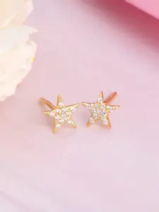 Zavya Gold-Plated & Off White Star Shaped Studs Earrings