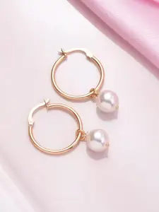Zavya Rose Gold-Plated & Off White Circular Hoop Earrings