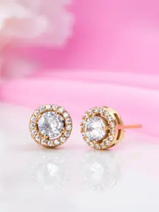 Zavya Gold-Plated & Off White Circular Studs Earrings
