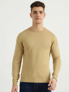 United Colors of Benetton Men Beige Cotton Pullover Sweater