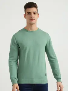 United Colors of Benetton Men Green Cotton Pullover Sweater