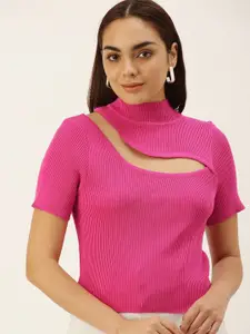 SHECZZAR Woman Pink Solid Cut Out Top