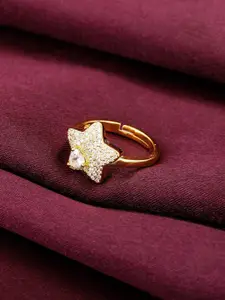GIVA Women 925 Sterling Silver & Gold-Plated Cubic Zirconia Star Of Love Ring