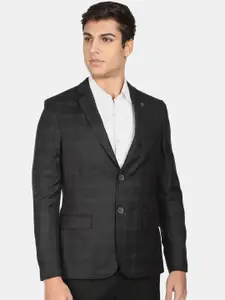 AD By Arvind Men Black Checked Tailored-Fit Single Breasted Formal Blazer