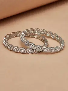 Voylla Set Of 2 Rhodium-Plated Silver-Toned White Stone-Studded Bangles