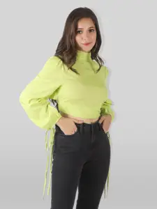 PRETTY LOVING THING Lime Green High Neck Tie-Up Crop Top