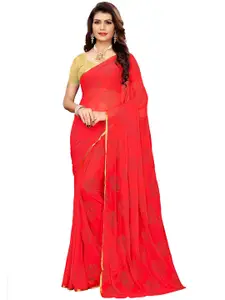 KALINI Red & Gold-Toned Floral Zari Saree