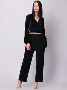 FabAlley Women Black Wrap Top with Trousers