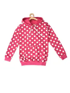 POMY & JINNY Girls Pink Printed Cotton Hooded Sweatshirt