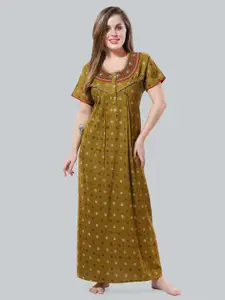 Be You Mustard Embroidered Maxi Nightdress