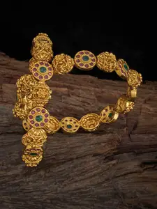 Kushal's Fashion Jewellery Set Of 2 Gold-Plated Ruby & Green Stone-Studded Emballished Bangles
