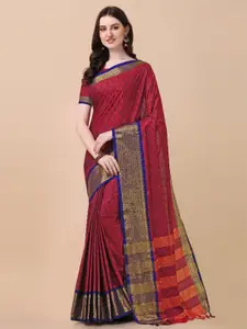 KALINI Red & Gold-Toned Woven Design Zari Pure Silk Ikat Saree
