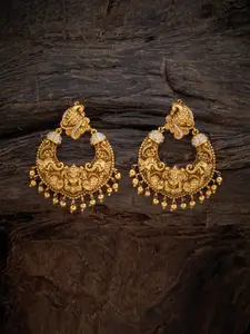 Kushal's Fashion Jewellery Women Gold Plated White Crescent Shaped Studs Earrings