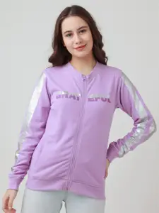 Zink London Women Lavender Solid Sweatshirt