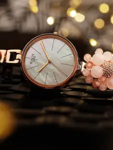 Titan Women White Brass Mother of Pearl Dial & Rose Gold Toned Stainless Steel Bracelet Style Straps Watch 95201WM01
