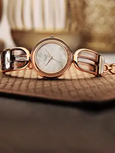 Titan Women White Brass Mother of Pearl Dial & Rose Gold Toned Stainless Steel Bracelet Style Straps Watch 95204WM01