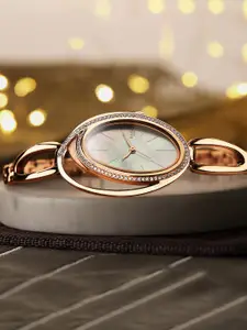 Titan Women White Brass Mother of Pearl Dial & Rose Gold Toned Stainless Steel Bracelet Style Straps Watch 95197WM01